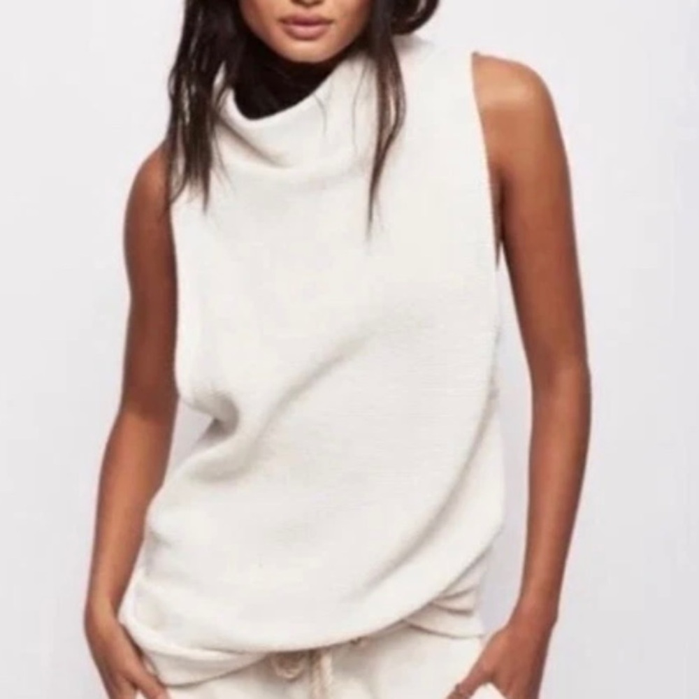 Free People Isla Ottoman Sleeveless Cowl Turtleneck Sweater in Cream